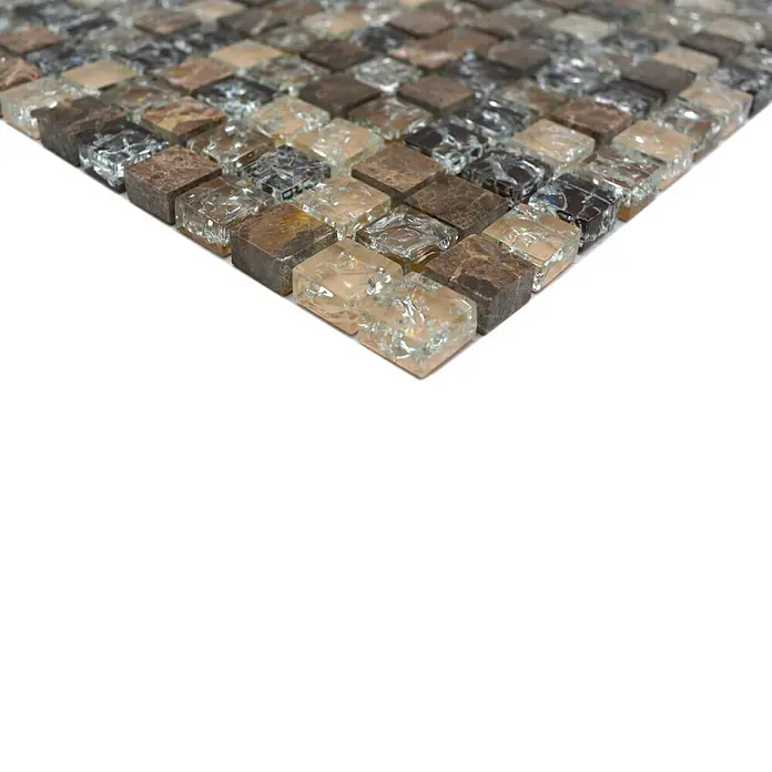 Mozaïektegel vierkant glas Mix XIC 1055 - 30,5 x 30,5 cm, Donkerbruin, Glanzend - Close-up