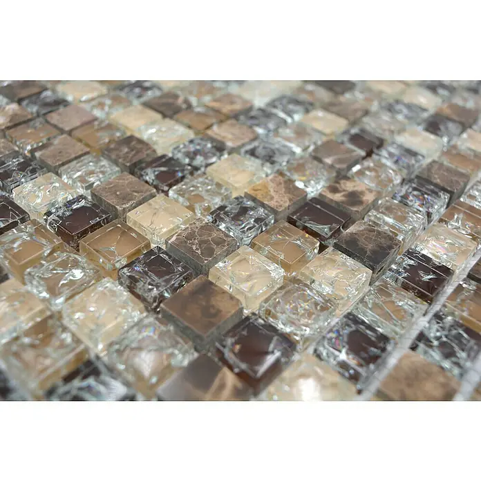 Mozaïektegel vierkant glas Mix XIC 1055 - 30,5 x 30,5 cm, Donkerbruin, Glanzend - Close-up