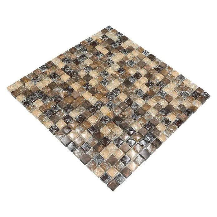 Mozaïektegel vierkant glas Mix XIC 1055 - 30,5 x 30,5 cm, Donkerbruin, Glanzend - Diagonaal zicht