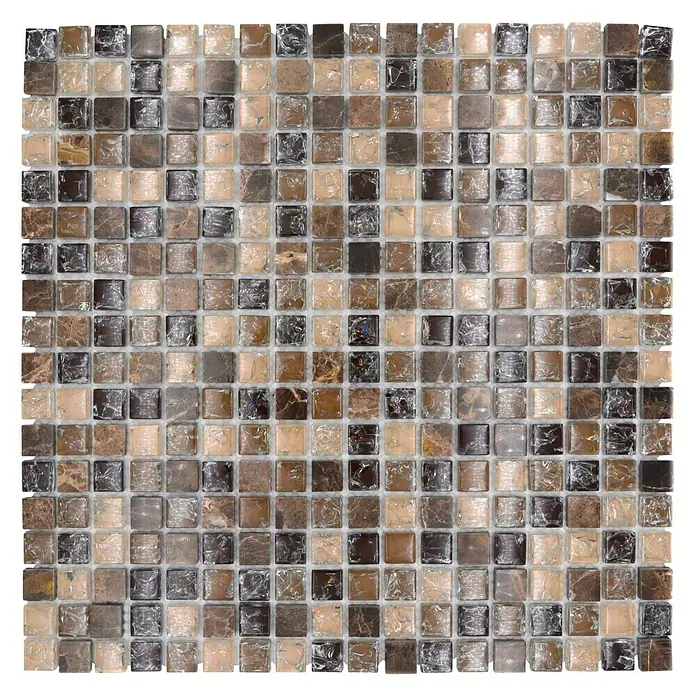 Mozaïektegel vierkant glas Mix XIC 1055 - 30,5 x 30,5 cm, Donkerbruin, Glanzend - Bovenaanzicht