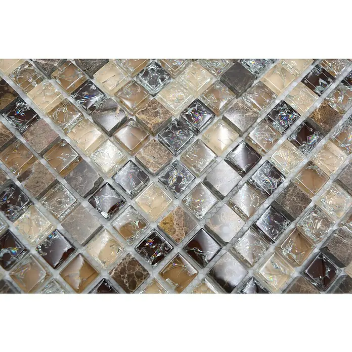 Mozaïektegel vierkant glas Mix XIC 1055 - 30,5 x 30,5 cm, Donkerbruin, Glanzend - Close-up