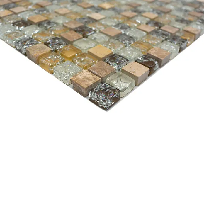Mozaïektegel vierkant glas Mix XIC 1053 - 30,5 x 30,5 cm, Lichtbruin, Glanzend - Close-up