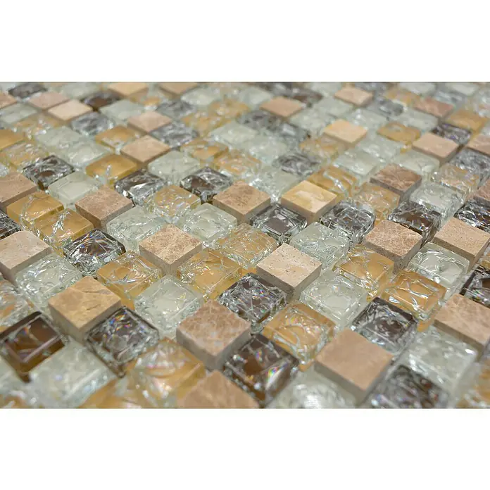 Mozaïektegel vierkant glas Mix XIC 1053 - 30,5 x 30,5 cm, Lichtbruin, Glanzend - Close-up