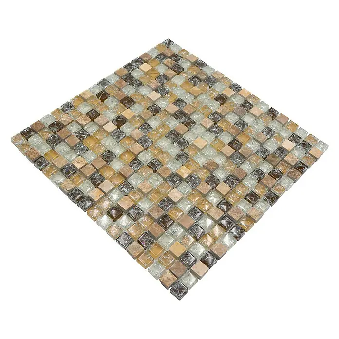 Mozaïektegel vierkant glas Mix XIC 1053 - 30,5 x 30,5 cm, Lichtbruin, Glanzend - Diagonaal zicht