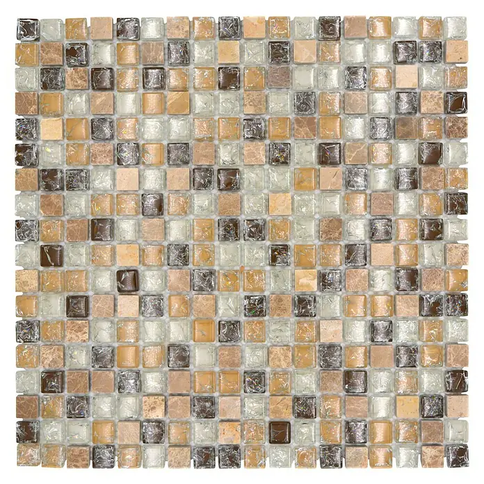 Mozaïektegel vierkant glas Mix XIC 1053 - 30,5 x 30,5 cm, Lichtbruin, Glanzend - Bovenaanzicht