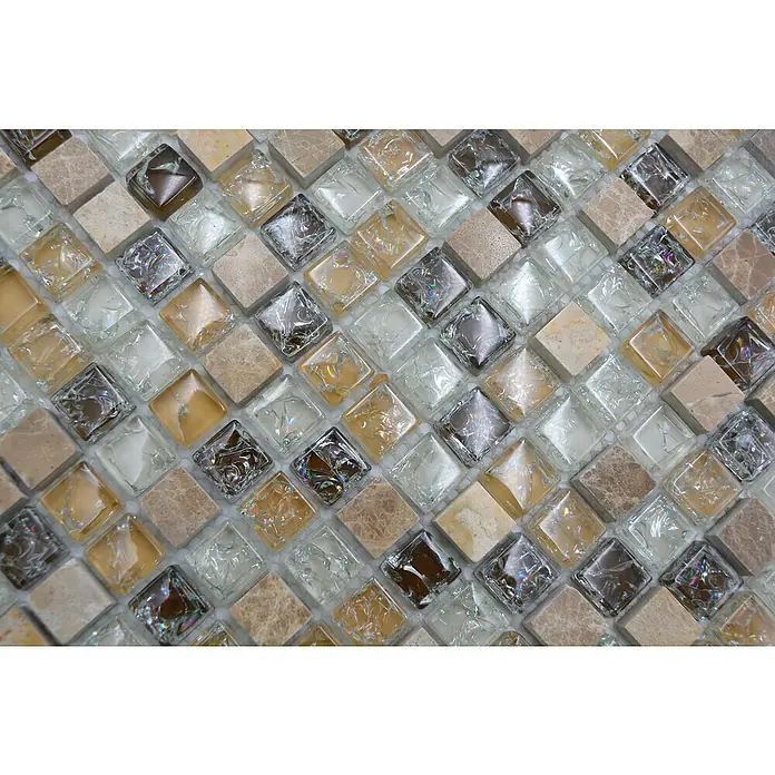 Mozaïektegel vierkant glas Mix XIC 1053 - 30,5 x 30,5 cm, Lichtbruin, Glanzend - Close-up