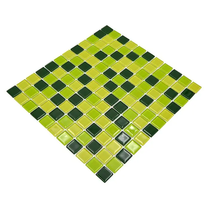 Mozaïektegel vierkant glas Mix CM 4454 - 32,7 x 30,2 cm, Lichtgroen/Groen/Donkergroen, Glanzend - Diagonaal zicht