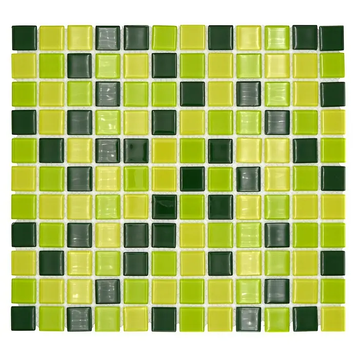 Mozaïektegel vierkant glas Mix CM 4454 - 32,7 x 30,2 cm, Lichtgroen/Groen/Donkergroen, Glanzend - Bovenaanzicht