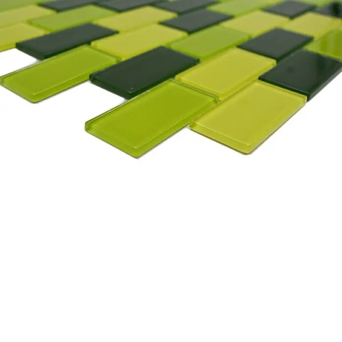 Mozaïektegel brick glas Mix CM B454 - 32,2 x 31 cm, Groen, Glanzend - Close-up
