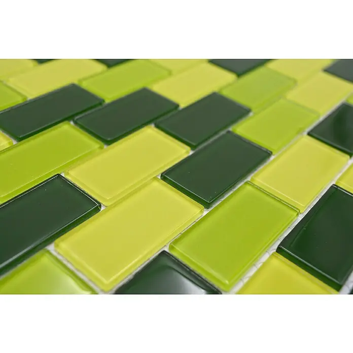 Mozaïektegel brick glas Mix CM B454 - 32,2 x 31 cm, Groen, Glanzend - Close-up