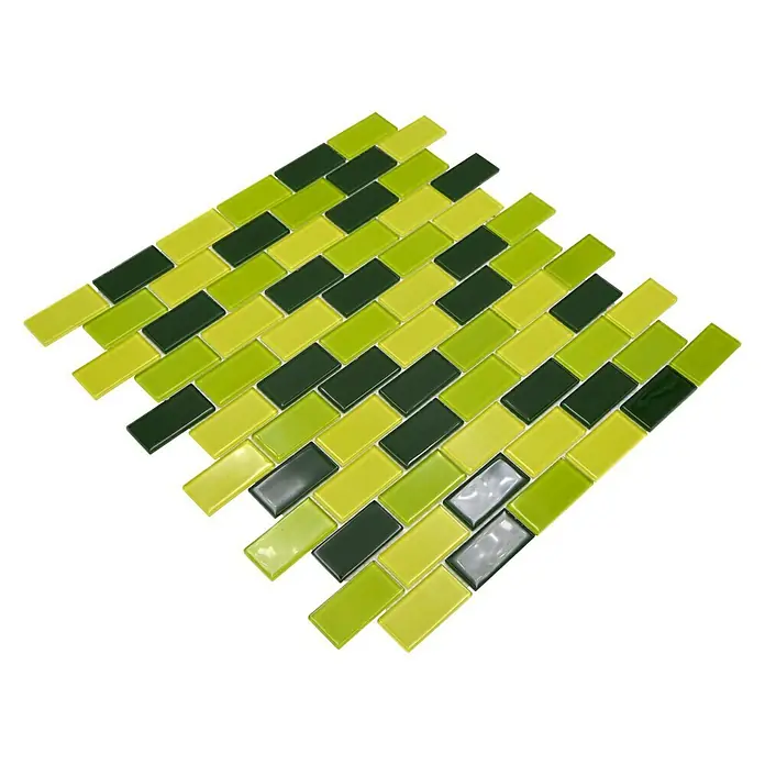 Mozaïektegel brick glas Mix CM B454 - 32,2 x 31 cm, Groen, Glanzend - Diagonaal zicht