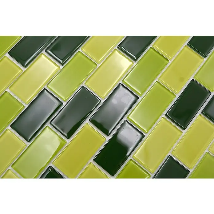 Mozaïektegel brick glas Mix CM B454 - 32,2 x 31 cm, Groen, Glanzend - Close-up