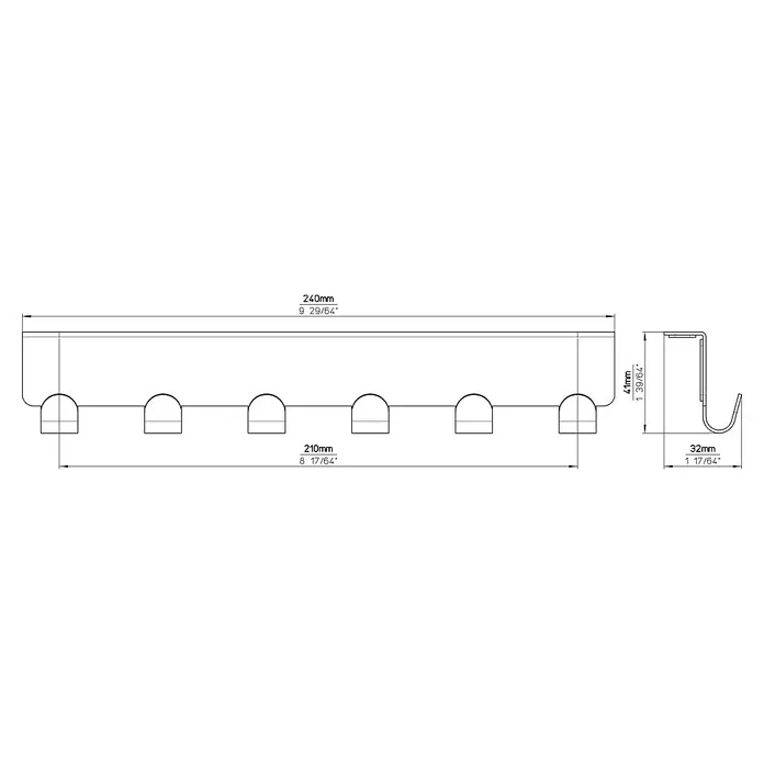 Siro Türgarderobe - L x H: 240 x 41 mm, Anzahl Haken: 6 Stk., Verchromt