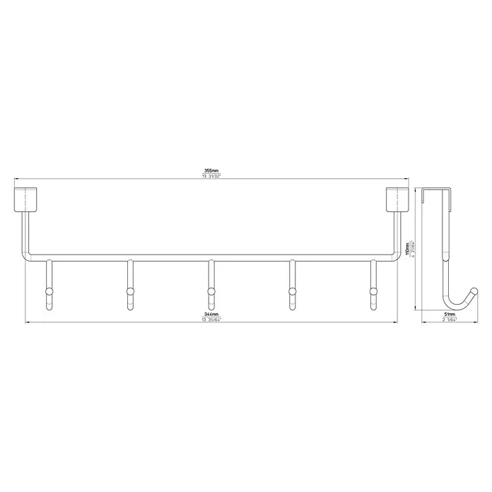 Siro Türgarderobe 2378 - L x H: 355 x 110 mm, Anzahl Haken: 5 Stk., Verchromt