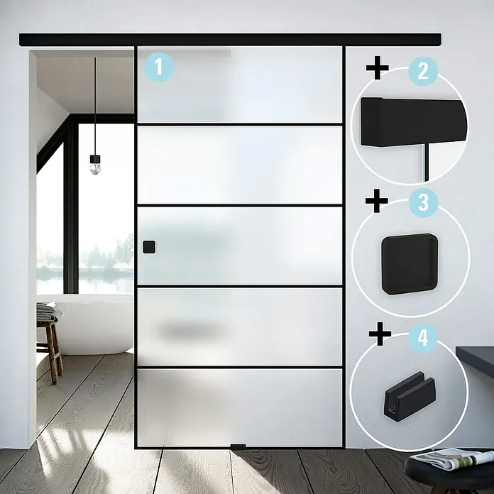 Diamond Doors Black Edition Schiebetür-Komplettset Lines - 935 x 2.058 mm, Einscheibensicherheitsglas (ESG) - Stimmungsaufnahme