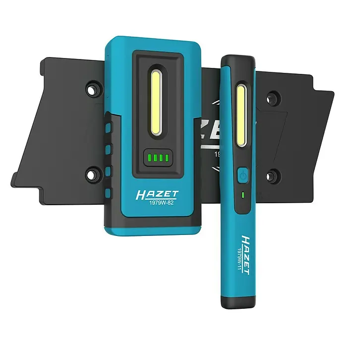 Hazet LED-Inspektionslampen-Satz 1979NW/3 - 5 -tlg., Stufenlos dimmbar, Ladestandsanzeige - Diagonale Ansicht
