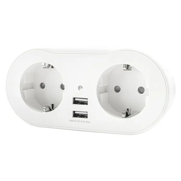 Garza Smart Home Enchufe inteligente tomas Schuko y 2 USB - Blanco, 2.300 W, 10 A - Vista frontal