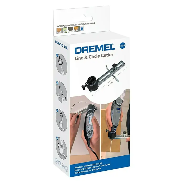 Dremel Parallel- & Kreisschneider Mod. 678 - Passend für: Dremel Multifunktionsgeräte, Max. Schneiddurchmesser: 300 mm - Diagonale Ansicht