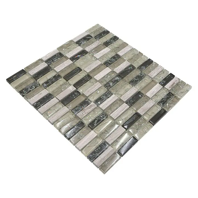 Mozaïektegel rechthoek glas Mix XIC S1252 - 32,2 x 31 cm, Grijs/Groen, Glanzend - Diagonaal zicht
