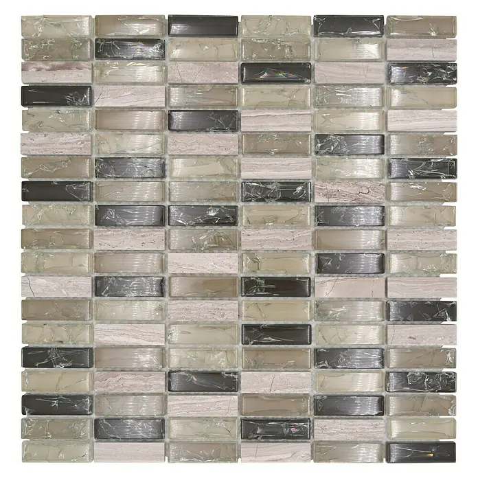 Mozaïektegel rechthoek glas Mix XIC S1252 - 32,2 x 31 cm, Grijs/Groen, Glanzend - Bovenaanzicht