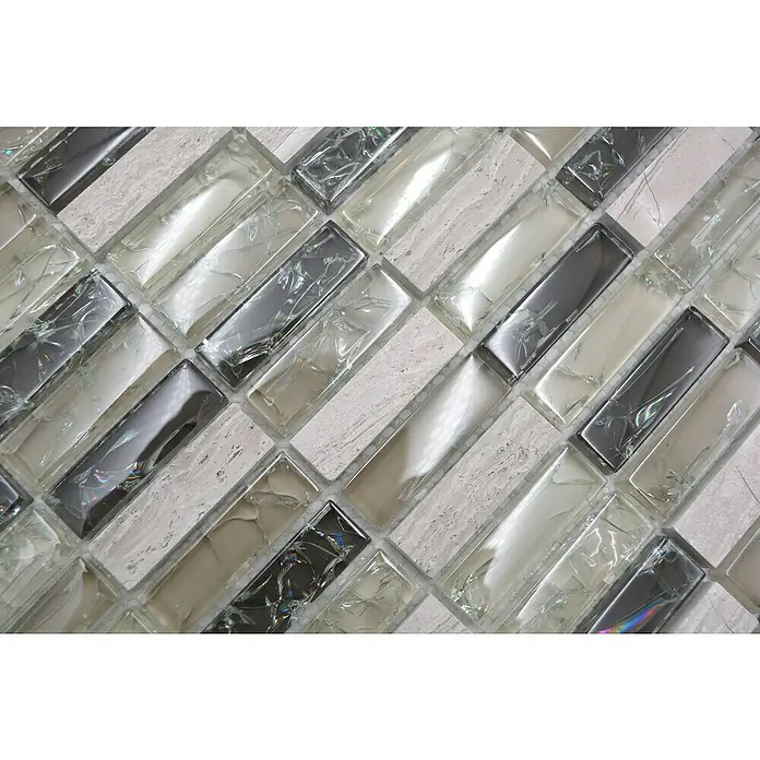 Mozaïektegel rechthoek glas Mix XIC S1252 - 32,2 x 31 cm, Grijs/Groen, Glanzend - Close-up
