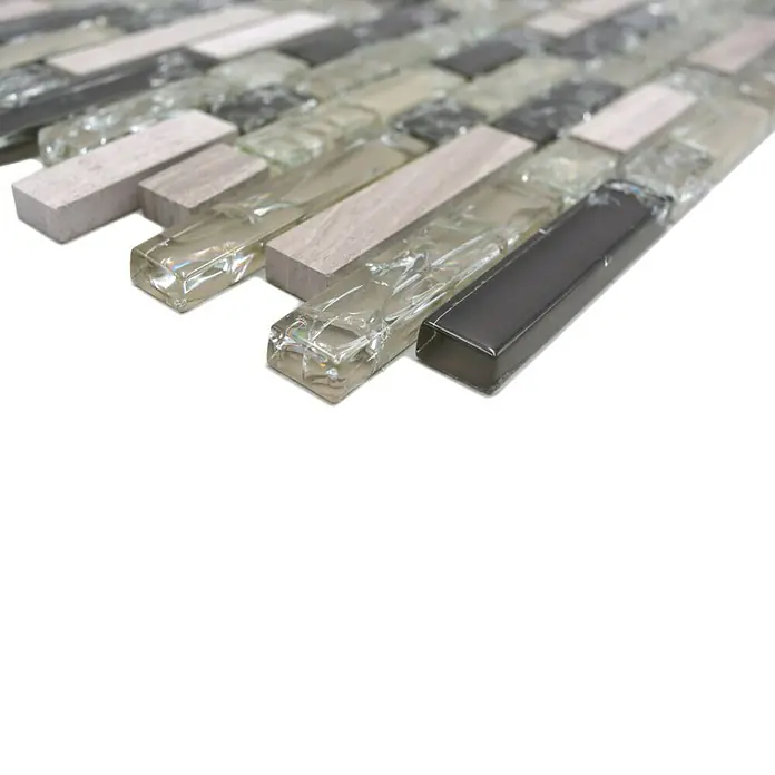 Mozaïektegel verband glas Mix XIC V1352 - 29,8 x 30,5 cm, Grijs/Groen, Glanzend - Close-up