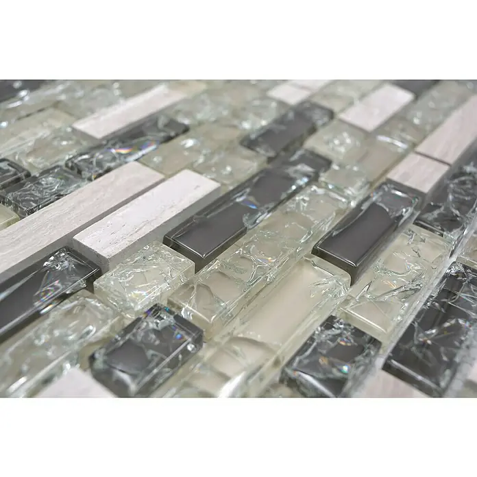 Mozaïektegel verband glas Mix XIC V1352 - 29,8 x 30,5 cm, Grijs/Groen, Glanzend - Close-up