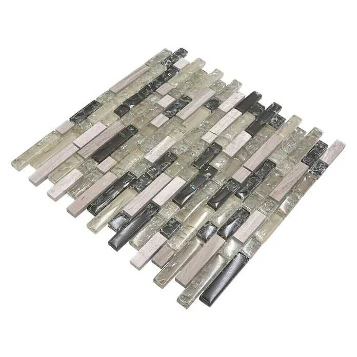 Mozaïektegel verband glas Mix XIC V1352 - 29,8 x 30,5 cm, Grijs/Groen, Glanzend - Diagonaal zicht
