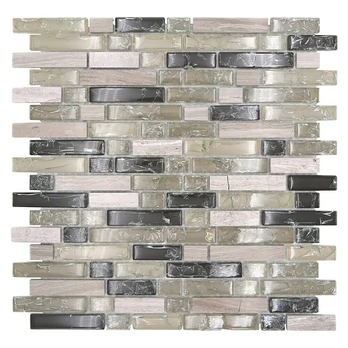 Mozaïektegel verband glas Mix XIC V1352 - 29,8 x 30,5 cm, Grijs/Groen, Glanzend - Bovenaanzicht