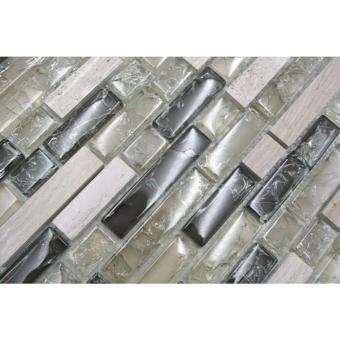 Mozaïektegel verband glas Mix XIC V1352 - 29,8 x 30,5 cm, Grijs/Groen, Glanzend - Close-up