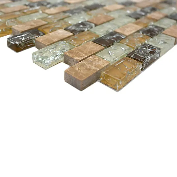 Mozaïektegel brick glas Mix XIC B1153 - 30 x 28,5 cm, Beige, Glanzend - Close-up