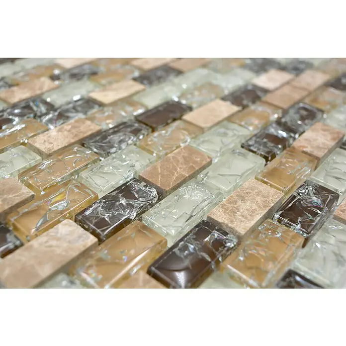 Mozaïektegel brick glas Mix XIC B1153 - 30 x 28,5 cm, Beige, Glanzend - Close-up