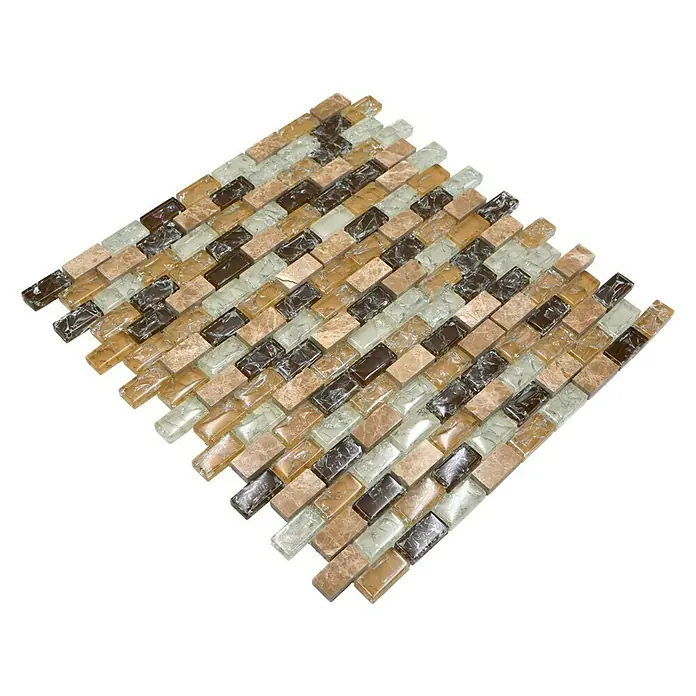 Mozaïektegel brick glas Mix XIC B1153 - 30 x 28,5 cm, Beige, Glanzend - Diagonaal zicht