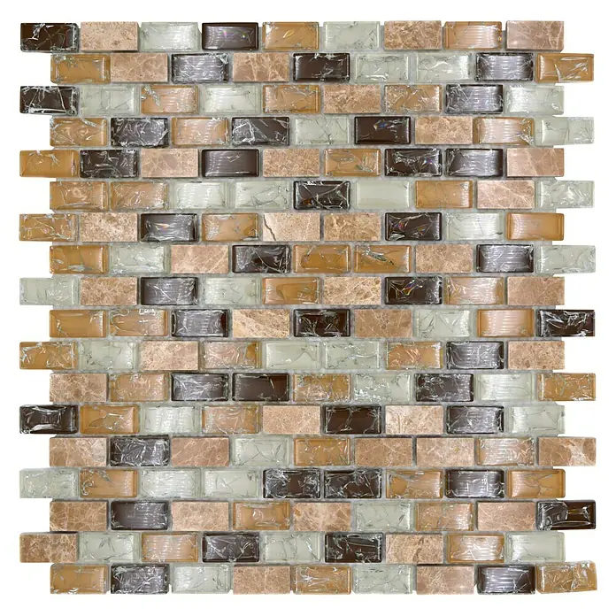 Mozaïektegel brick glas Mix XIC B1153 - 30 x 28,5 cm, Beige, Glanzend - Bovenaanzicht