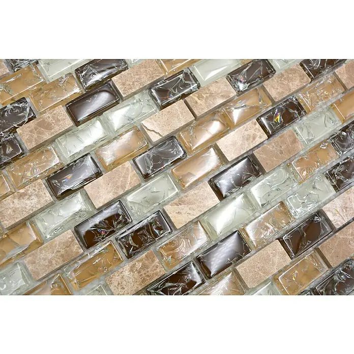 Mozaïektegel brick glas Mix XIC B1153 - 30 x 28,5 cm, Beige, Glanzend - Close-up