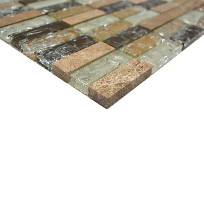 Mozaïektegel rechthoek glas Mix XIC S1253 - 32,2 x 31 cm, Bruin/Beige, Glanzend - Close-up