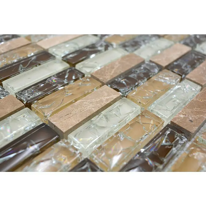 Mozaïektegel rechthoek glas Mix XIC S1253 - 32,2 x 31 cm, Bruin/Beige, Glanzend - Close-up