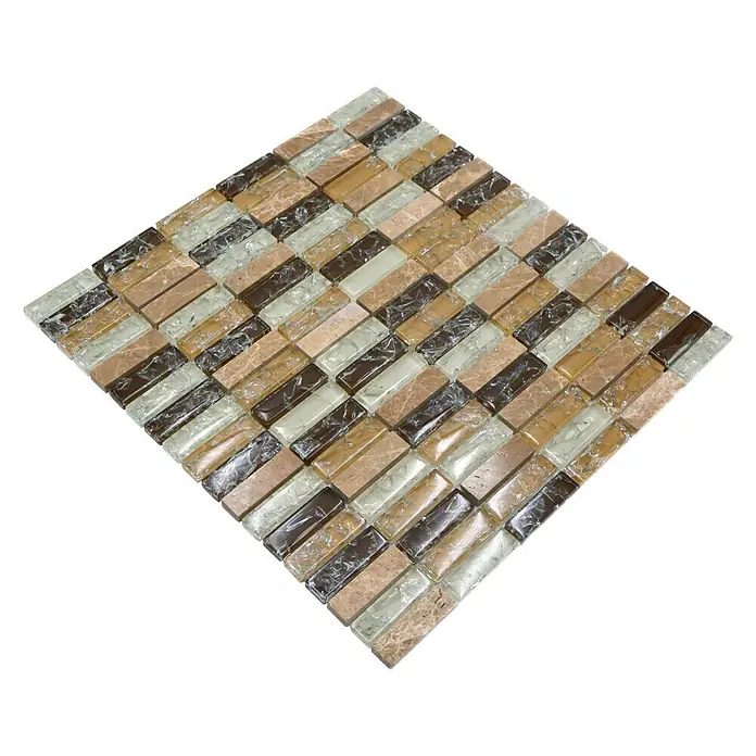 Mozaïektegel rechthoek glas Mix XIC S1253 - 32,2 x 31 cm, Bruin/Beige, Glanzend - Diagonaal zicht