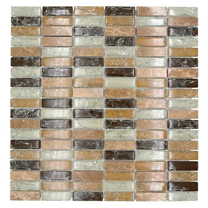 Mozaïektegel rechthoek glas Mix XIC S1253 - 32,2 x 31 cm, Bruin/Beige, Glanzend - Bovenaanzicht