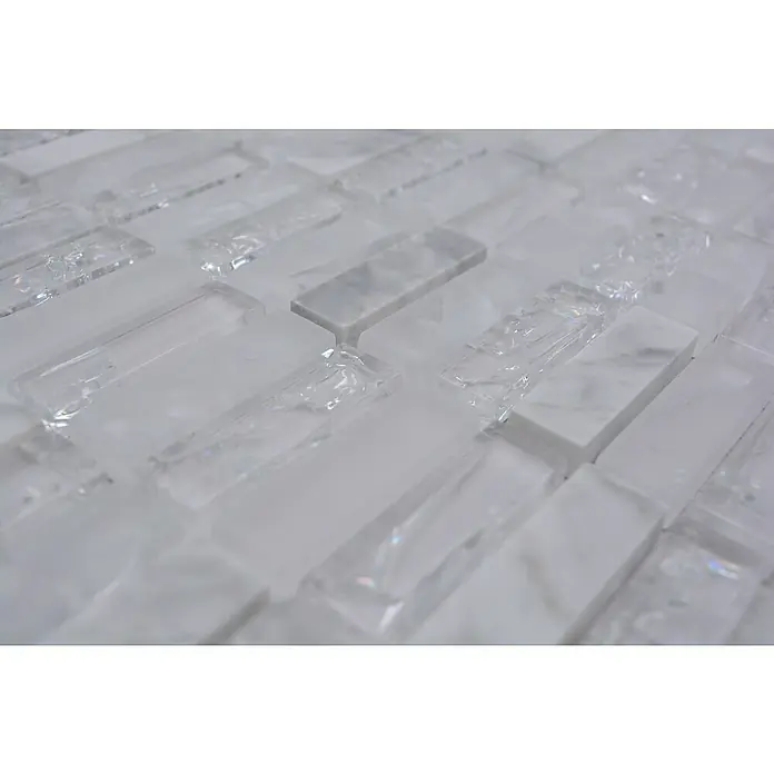 Mozaïektegel rechthoek glas Mix XIC S1211 - 32,2 x 31 cm, Wit/grijs, Glanzend - Close-up