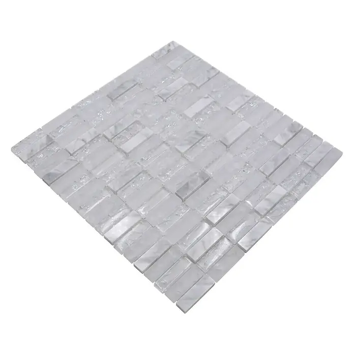 Mozaïektegel rechthoek glas Mix XIC S1211 - 32,2 x 31 cm, Wit/grijs, Glanzend - Diagonaal zicht