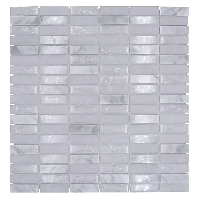 Mozaïektegel rechthoek glas Mix XIC S1211 - 32,2 x 31 cm, Wit/grijs, Glanzend - Bovenaanzicht