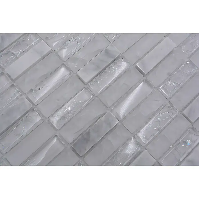Mozaïektegel rechthoek glas Mix XIC S1211 - 32,2 x 31 cm, Wit/grijs, Glanzend - Close-up