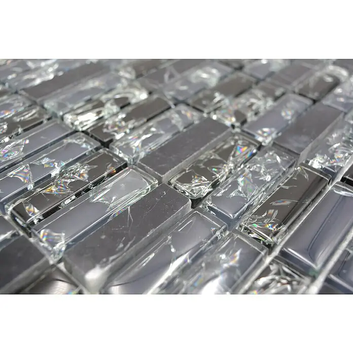 Mozaïektegel rechthoek glas Mix XIC S1228 - 32,2 x 31 cm, Zwart, Glanzend - Close-up
