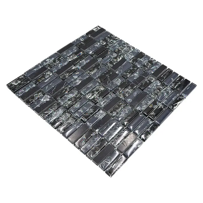 Mozaïektegel rechthoek glas Mix XIC S1228 - 32,2 x 31 cm, Zwart, Glanzend - Diagonaal zicht