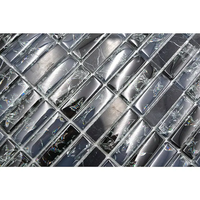 Mozaïektegel rechthoek glas Mix XIC S1228 - 32,2 x 31 cm, Zwart, Glanzend - Close-up