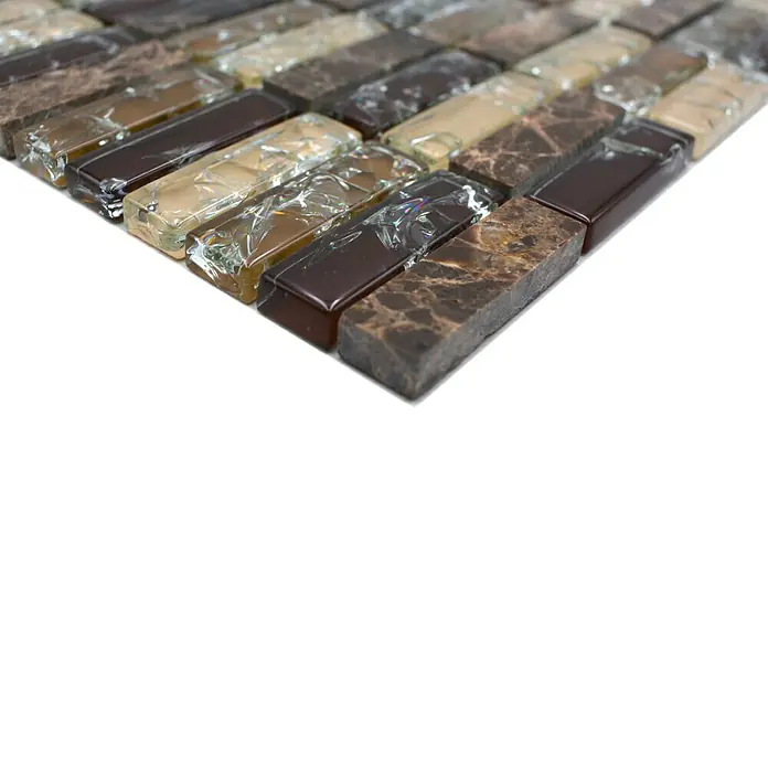 Mozaïektegel rechthoek glas Mix XIC S1255 - 32,2 x 31 cm, Bruin, Glanzend - Close-up