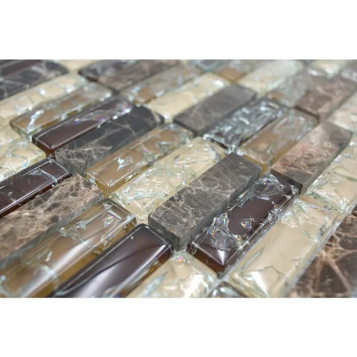 Mozaïektegel rechthoek glas Mix XIC S1255 - 32,2 x 31 cm, Bruin, Glanzend - Close-up