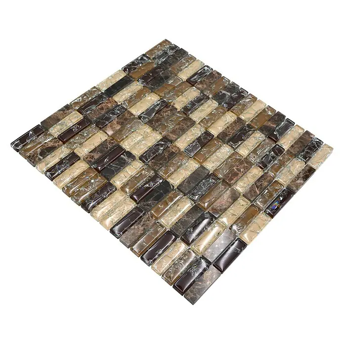 Mozaïektegel rechthoek glas Mix XIC S1255 - 32,2 x 31 cm, Bruin, Glanzend - Diagonaal zicht