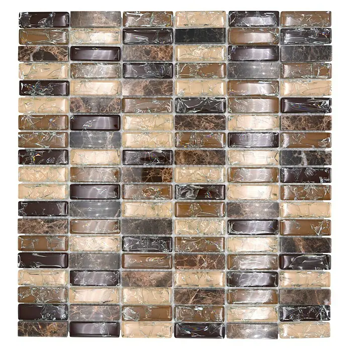 Mozaïektegel rechthoek glas Mix XIC S1255 - 32,2 x 31 cm, Bruin, Glanzend - Bovenaanzicht
